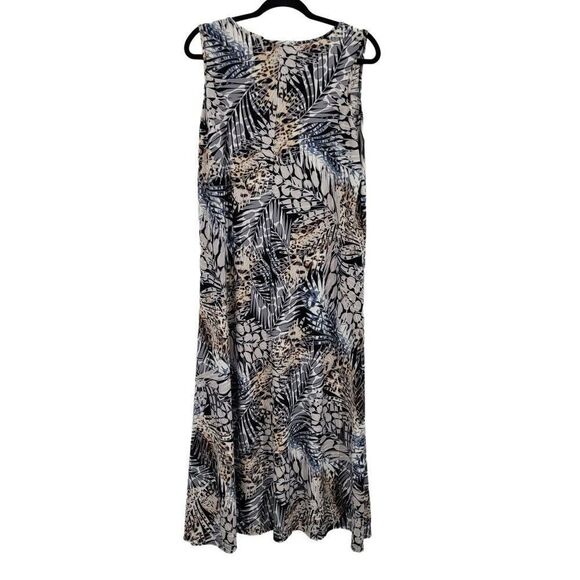 Womens Attitudes by Renee Dress Sleeveless Tank Maxi Palm Print Gray Tan Sz XLP - Picture 2 of 4